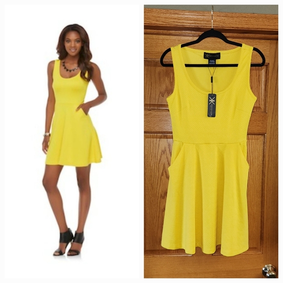 2011 Kardashian Kollection Sears Yellow Embossed Sleeveless Insane Dress Size M - Picture 1 of 10